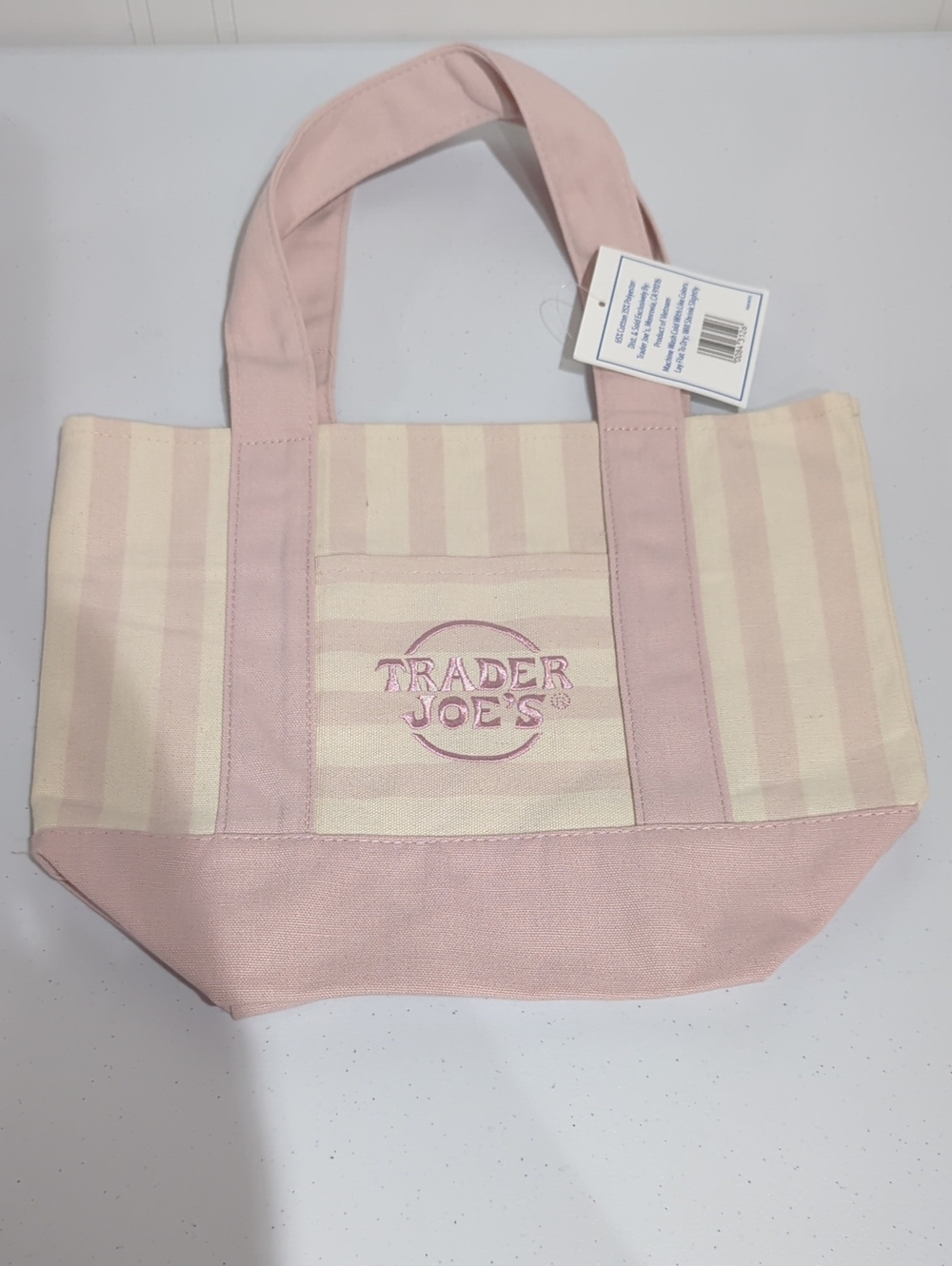 BNWT Trader Joes Striped Mini Canvas Mini Tote Bag - Pink